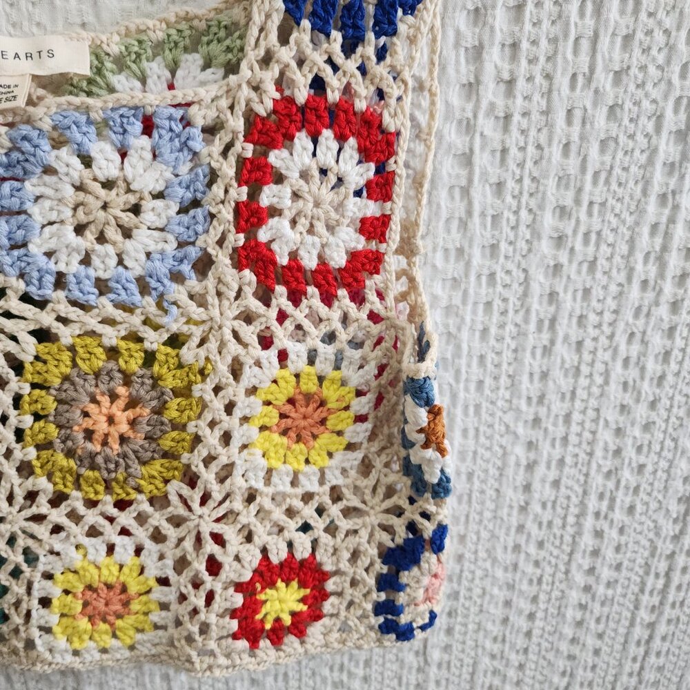 PacSun LA Hearts Crochet Granny Square Crop Tank Top Boho Festival One Size - Picture 6 of 12